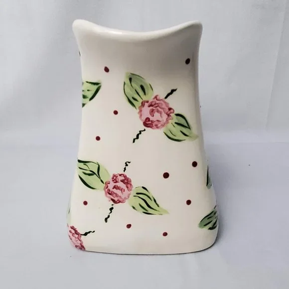 Hand Painted Ceramic Rose Square Pitcher Vase - Picture 2 of 7